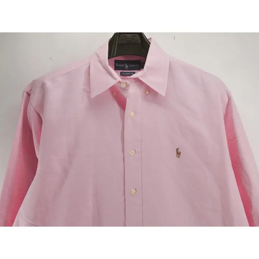 Polo Ralph Lauren Mens 16 32/33 Pink Long Sleeve Oxford Standard Fit Button Up